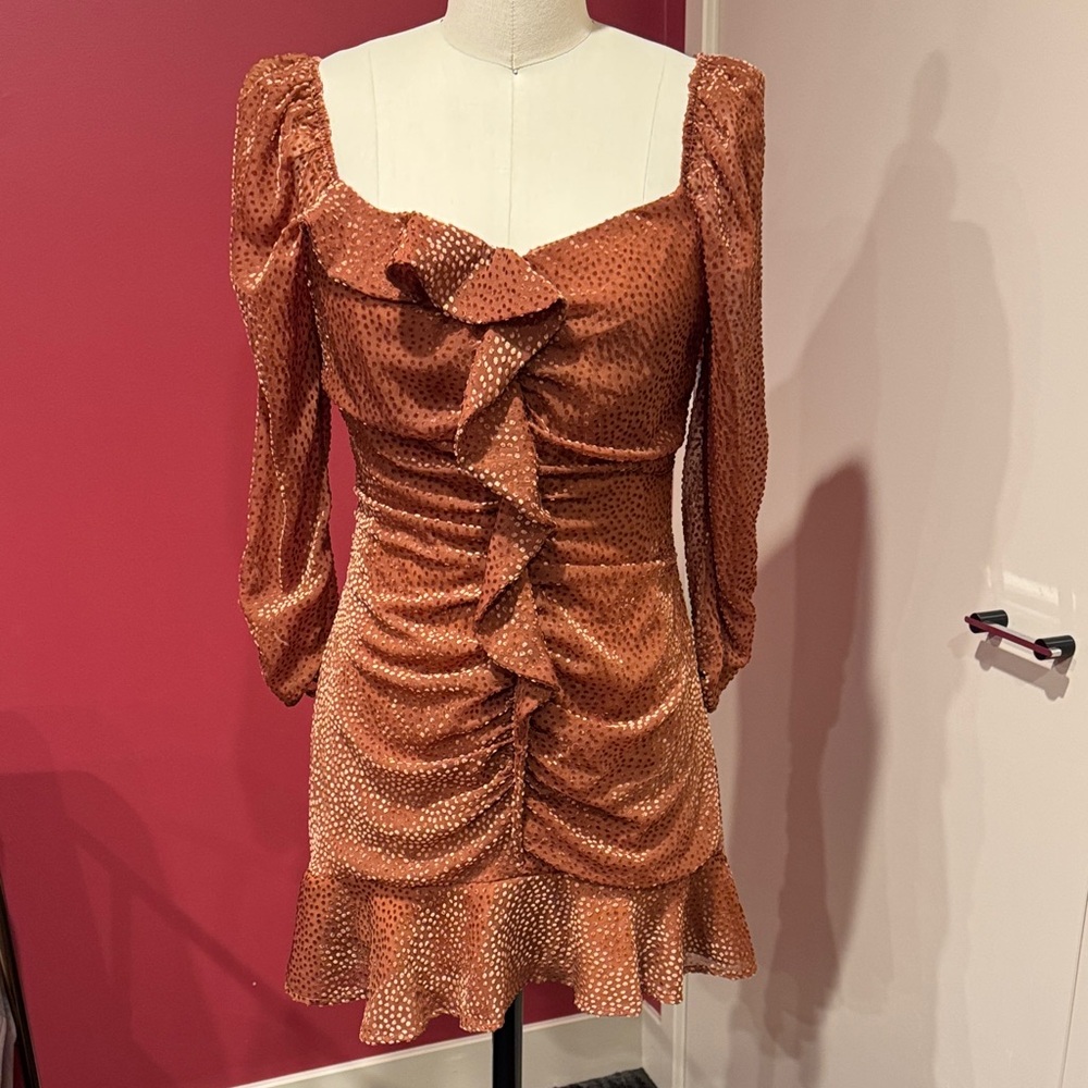 Astr Rust Long Sleeve Dress with Ruffles